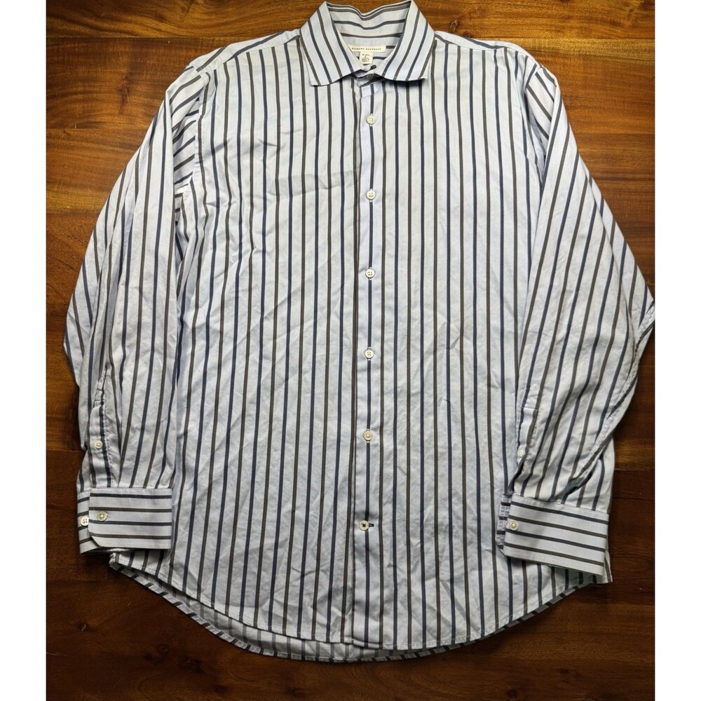 Banana Republic Shirt Mens Large 16 16.5 Blue Striped Long Sleeve Button Up